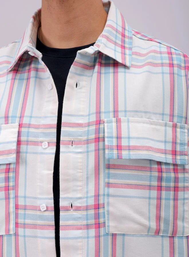 ذا انديان كراج كو Men Oversized Checkered Full Sleeves Cutaway Collar Double Flap Pocket Street Wear Shirt