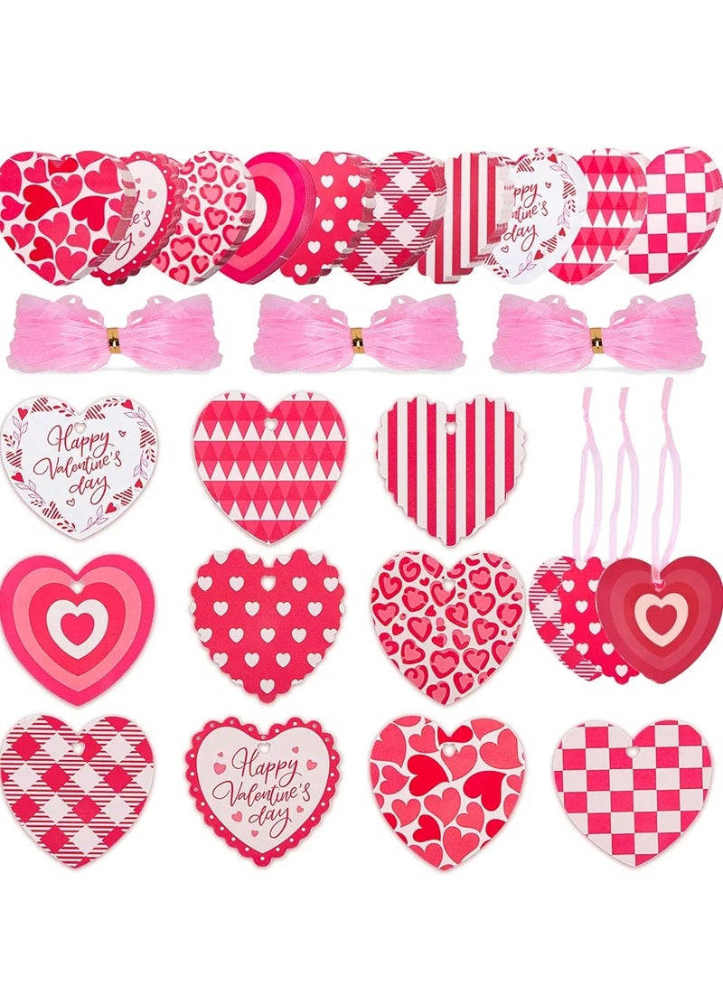 120PCS Valentine Gift Tags, Heart Paper Tags Hanging Label with Organza Ribbons for Valentine's Day Wedding Party Gift Wrapping DIY Crafts Decoration - Image 1