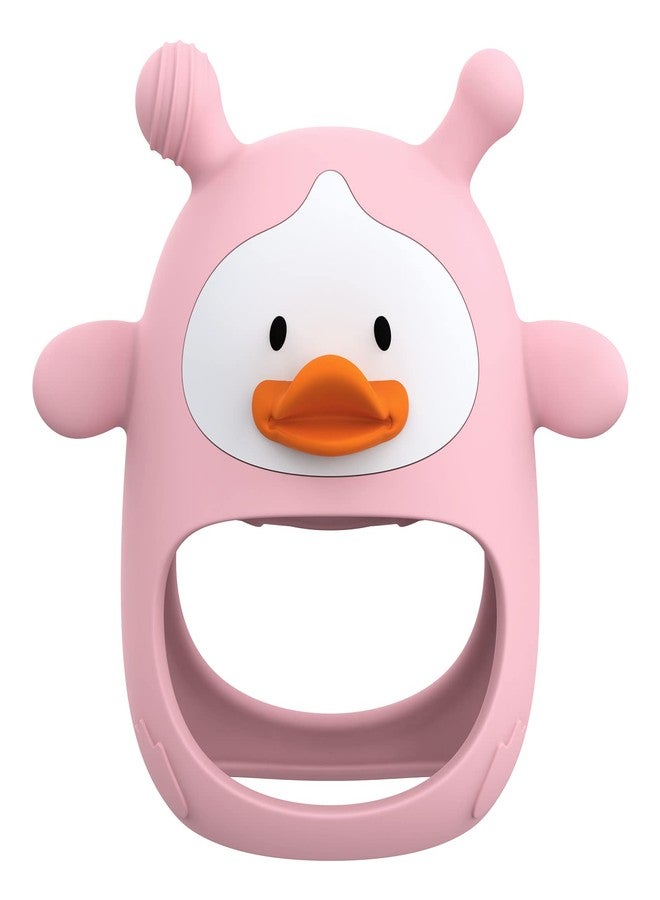 HEOMOONE Never Drop Silicone Baby Teether, Hand Pacifier for Sucking Babies 0-6 Months, Soothing Pain Relief, Best Chew Toy for Teething, Mitten for New Born - Pink - Image 1