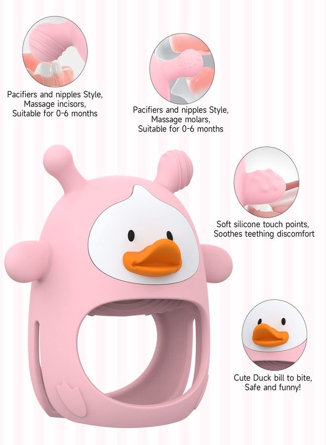 HEOMOONE Never Drop Silicone Baby Teether, Hand Pacifier for Sucking Babies 0-6 Months, Soothing Pain Relief, Best Chew Toy for Teething, Mitten for New Born - Pink - Image 2