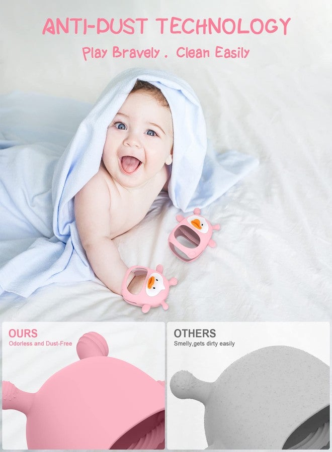 HEOMOONE Never Drop Silicone Baby Teether, Hand Pacifier for Sucking Babies 0-6 Months, Soothing Pain Relief, Best Chew Toy for Teething, Mitten for New Born - Pink - Image 4
