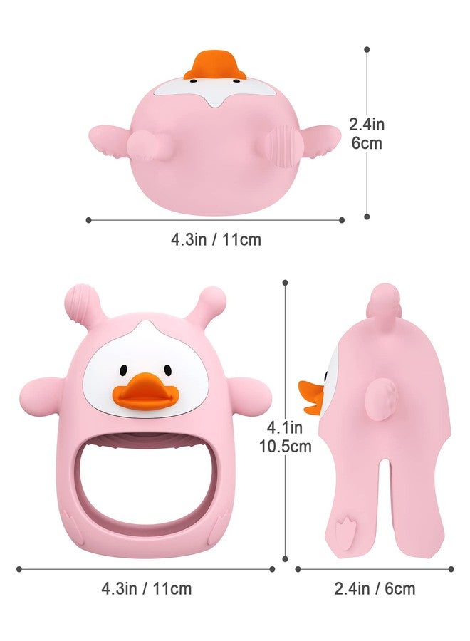 HEOMOONE Never Drop Silicone Baby Teether, Hand Pacifier for Sucking Babies 0-6 Months, Soothing Pain Relief, Best Chew Toy for Teething, Mitten for New Born - Pink - Image 5