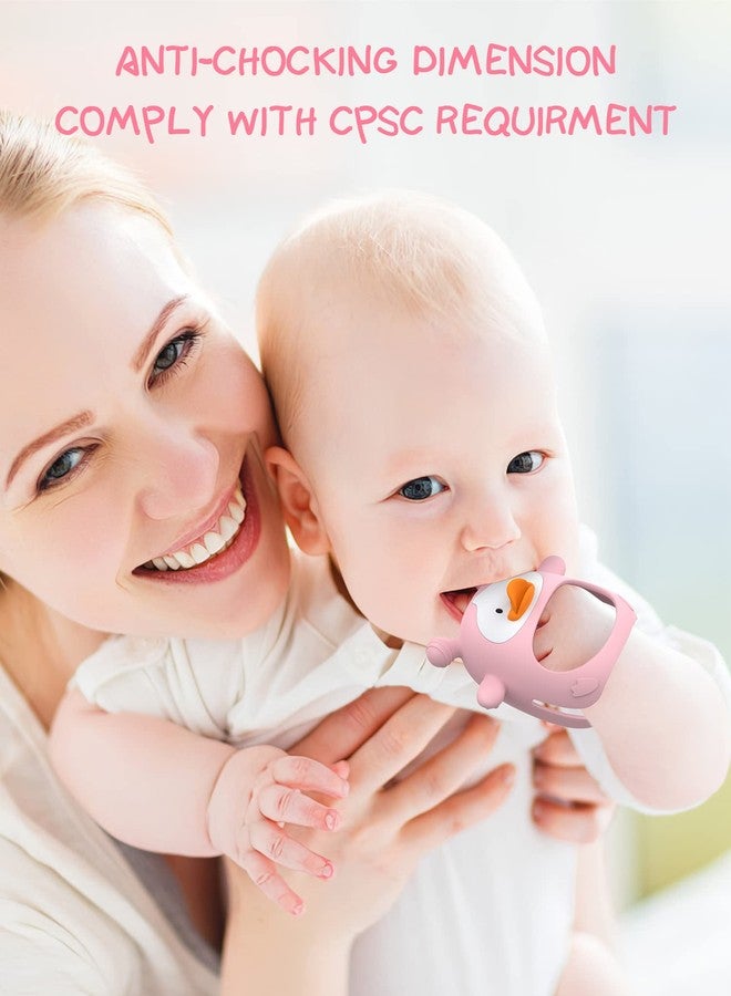 HEOMOONE Never Drop Silicone Baby Teether, Hand Pacifier for Sucking Babies 0-6 Months, Soothing Pain Relief, Best Chew Toy for Teething, Mitten for New Born - Pink - Image 3