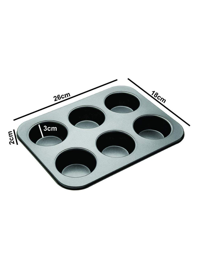KD ZONE KD ZONE 6 Cavity Metal Round Muffin Tray for Cup Cakes 7 cm Black  - Image 4