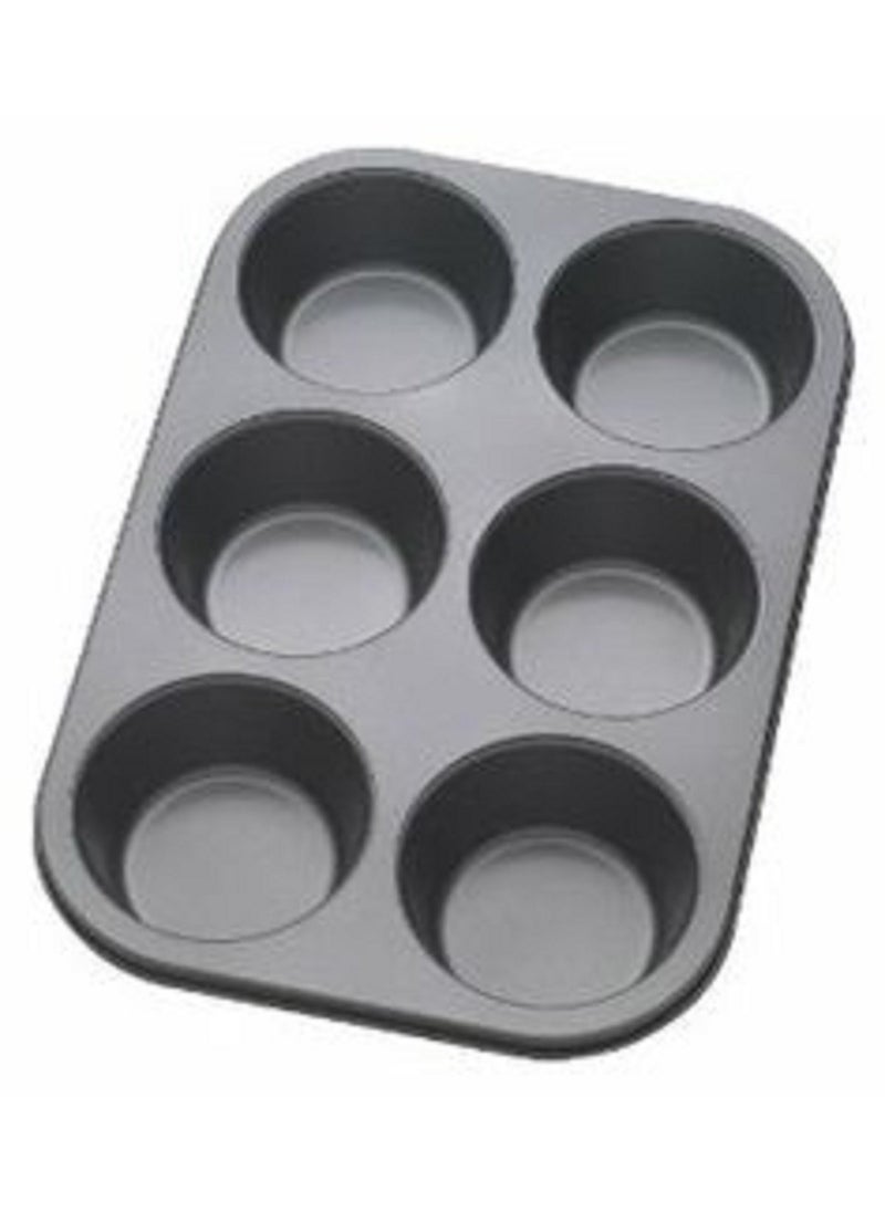 KD ZONE KD ZONE 6 Cavity Metal Round Muffin Tray for Cup Cakes 7 cm Black  - Image 1