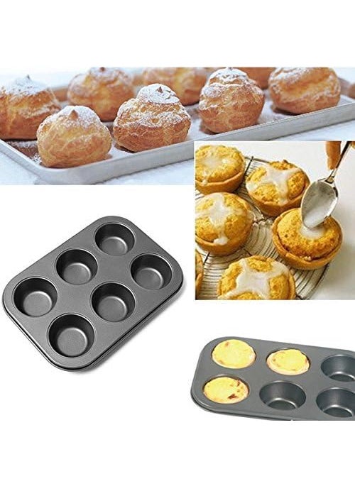 KD ZONE KD ZONE 6 Cavity Metal Round Muffin Tray for Cup Cakes 7 cm Black  - Image 3