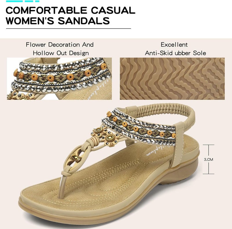 Littleplum Womens Sandals Arch Support Summer Beach Sandals Comfort Walking Shoes Bohemian Flip Flops Sandals for Women Apricot Size 9 - Image 3