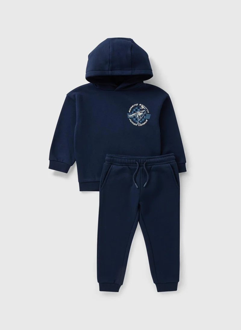 Matalan Boys Navy Dino Graphic Hoodie & Jogging Bottom Set