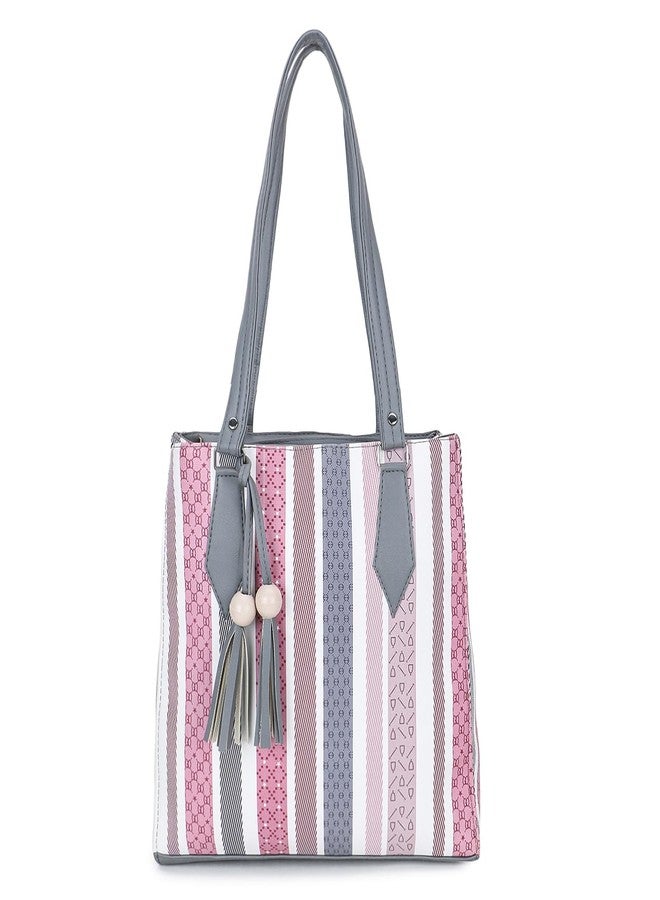 Nexeura Stylish Women's Handbag | Trendy Striped PU Leather Tote Bag for Girls | Fashion Shoulder Bag with Tassels | Lightweight Daily Office Purse | Casual College Bag | Gift for Women & Girls (GREY) - Image 1