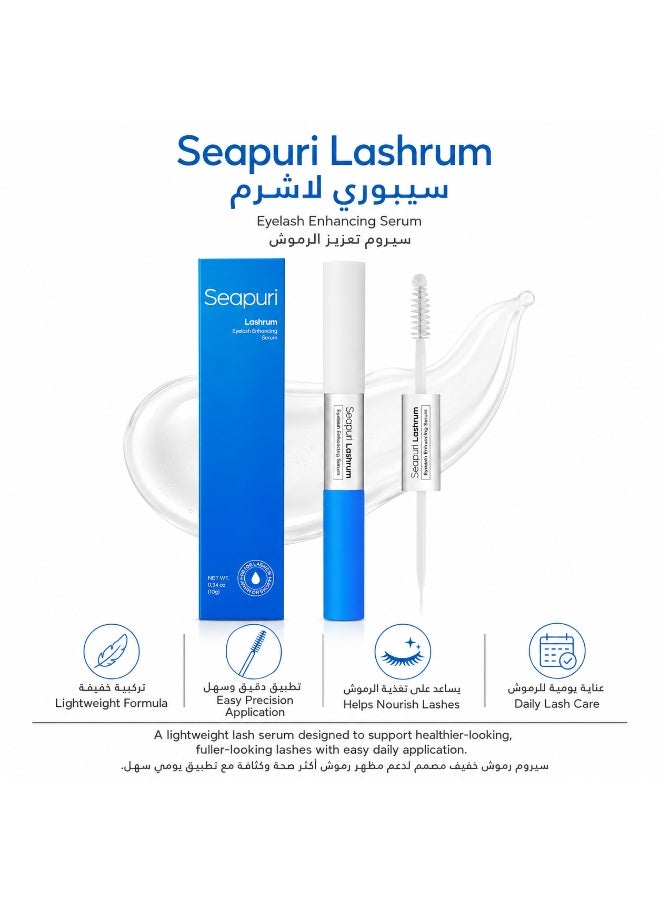 Seapuri Lashrum Eyelash Enhancing Serum | Lash Growth Serum with Caffeine, Peptide & Biotin | for Longer, Fuller Lashes | Dual Brush for Precise & Full Application | Non-Irritating, Daily Use - Image 1