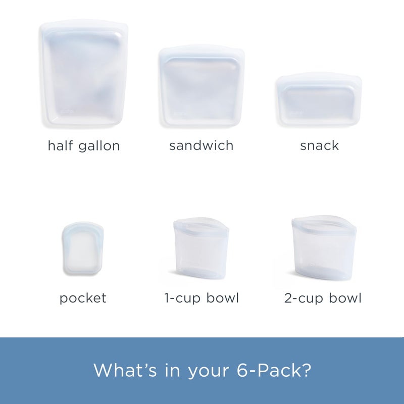 Stasher Silicone Reusable Food Storage Bags, 6-Pack, Reusable Freezer Bags, Microwave, Dishwasher, Oven Safe, Sous Vide, Premium Lunch Containers, Eco Friendly, Food-safe Silicone Snack Bag, Clear - Image 5