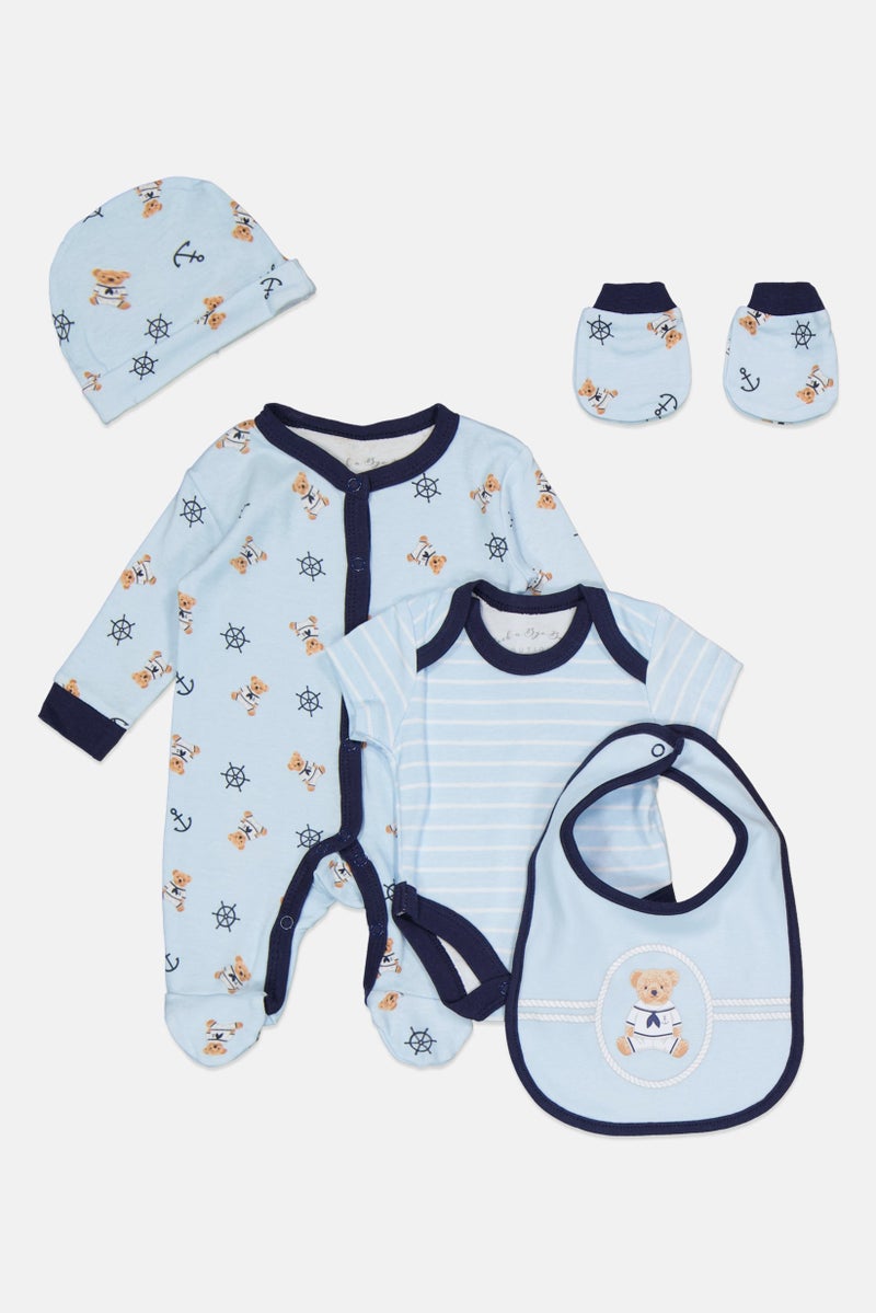 Rock-A-Bye Baby Boutique Toddlers Boy 5 Pcs Bodysuit, Bib, Beanie, Gloves and Coverall Set, Multicolor - Image 1