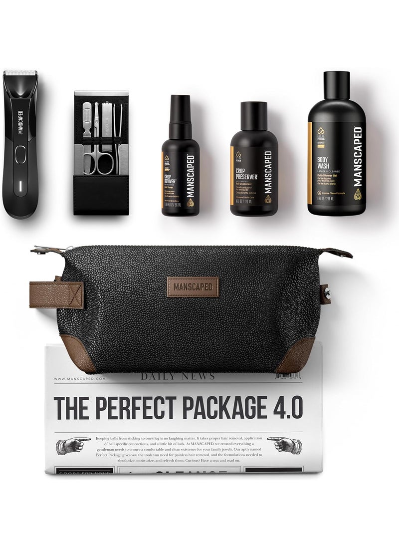 manscaped - MANSCAPED® Perfect Package 4.0 Kit Contains: The Lawn Mower® 4.0 Electric Trimmer, Ball Deodorant, Body Wash, Performance Spray-on-Body Toner, Four Piece Luxury Nail Kit, Toiletry Bag, 3 Shaving Mats - Image 1