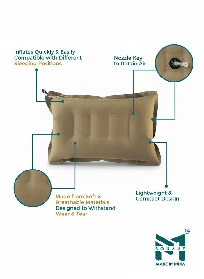 PM SQUARE Inflatable Brown Air Travel Pillow Pack of 4 for Travelling, Camping, Hostel and Office - Image 3