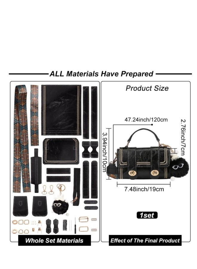 مجموعة صنع حقيبة جلدية على الكتف، مجموعة صنع حقيبة ظهر جلدية، مجموعة خياطة جلدية لصنع حقيبة ساتشيل مع مجموعة خياطة للحقائب للهدايا الشخصية المصنوعة يدويًا، بحجم 7.4x3.9x2.7 بوصة (أسود) - Image 5