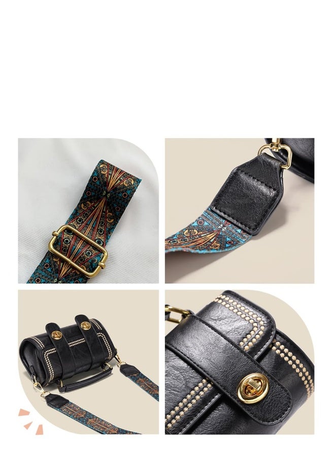 مجموعة صنع حقيبة جلدية على الكتف، مجموعة صنع حقيبة ظهر جلدية، مجموعة خياطة جلدية لصنع حقيبة ساتشيل مع مجموعة خياطة للحقائب للهدايا الشخصية المصنوعة يدويًا، بحجم 7.4x3.9x2.7 بوصة (أسود) - Image 3