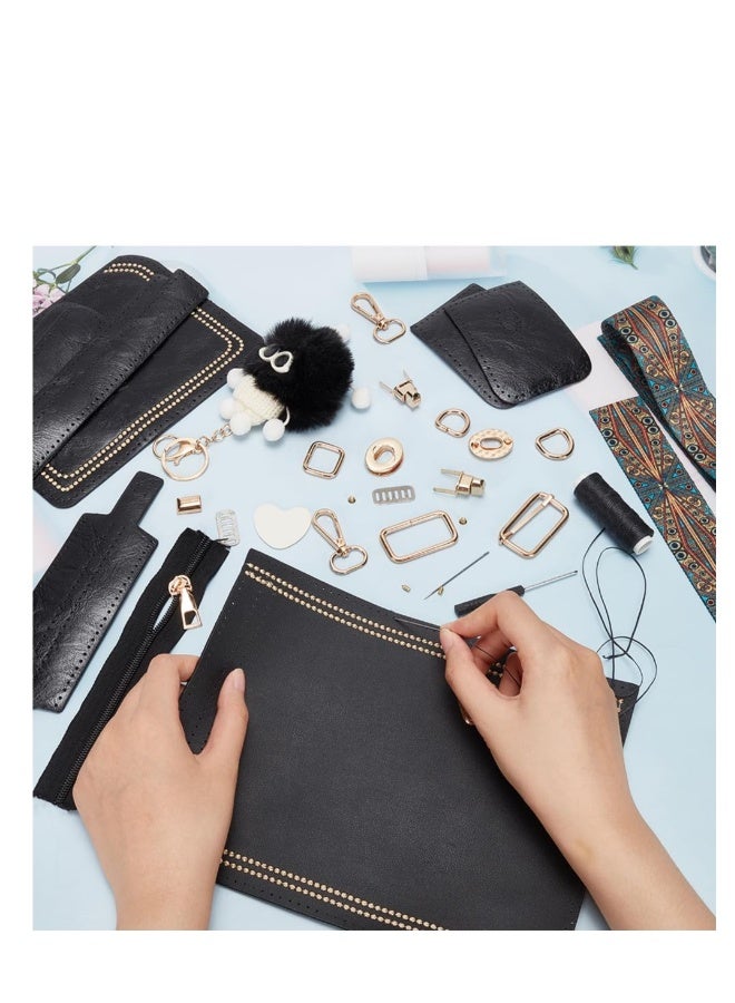 مجموعة صنع حقيبة جلدية على الكتف، مجموعة صنع حقيبة ظهر جلدية، مجموعة خياطة جلدية لصنع حقيبة ساتشيل مع مجموعة خياطة للحقائب للهدايا الشخصية المصنوعة يدويًا، بحجم 7.4x3.9x2.7 بوصة (أسود) - Image 2