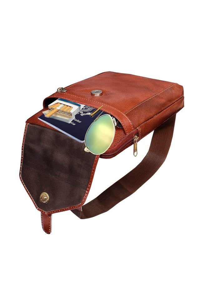 ABYS حقيبة رسائل بنية جلدية أصلية للرجال والنساء||حقيبة كتف||حقيبة جواز سفر||حقيبة عنق||حقيبة كلية بحزام قابل للتعديل - Image 2