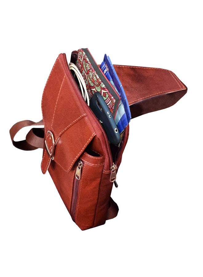 ABYS حقيبة رسائل بنية جلدية أصلية للرجال والنساء||حقيبة كتف||حقيبة جواز سفر||حقيبة عنق||حقيبة كلية بحزام قابل للتعديل - Image 5