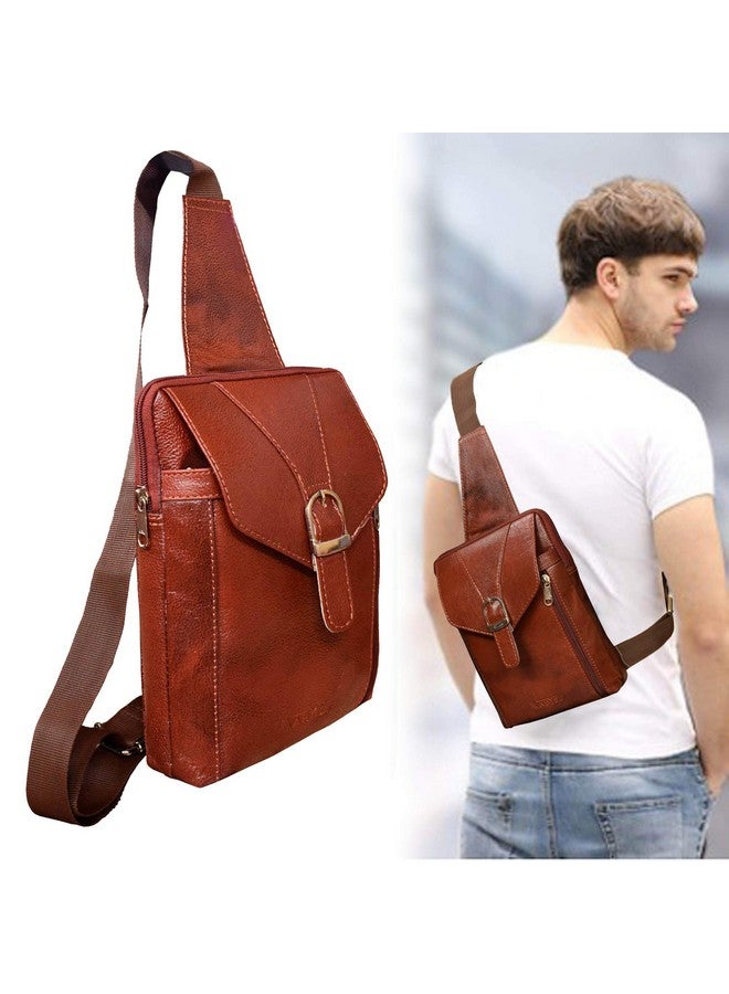 ABYS حقيبة رسائل بنية جلدية أصلية للرجال والنساء||حقيبة كتف||حقيبة جواز سفر||حقيبة عنق||حقيبة كلية بحزام قابل للتعديل - Image 3