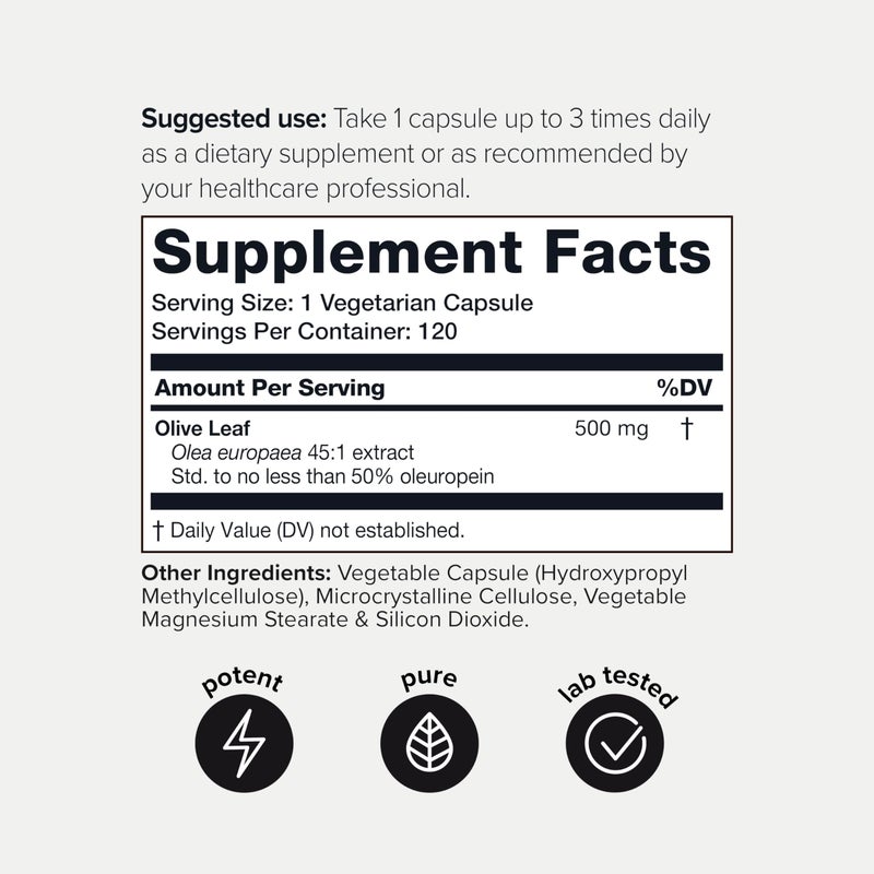 Toniiq Olive Leaf Extract - Ultra High Potency 45:1 Extract with 50% Oleuropein - Highly Concentrated - Third-Party Lab Tested - 120 Capsules - Image 2