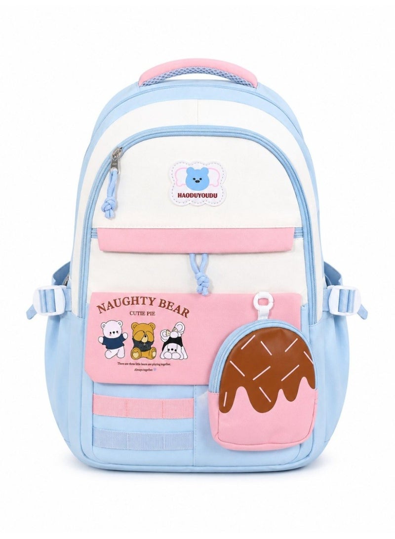 Children's school bag with a naughty bear design and a small pouch - Image 1