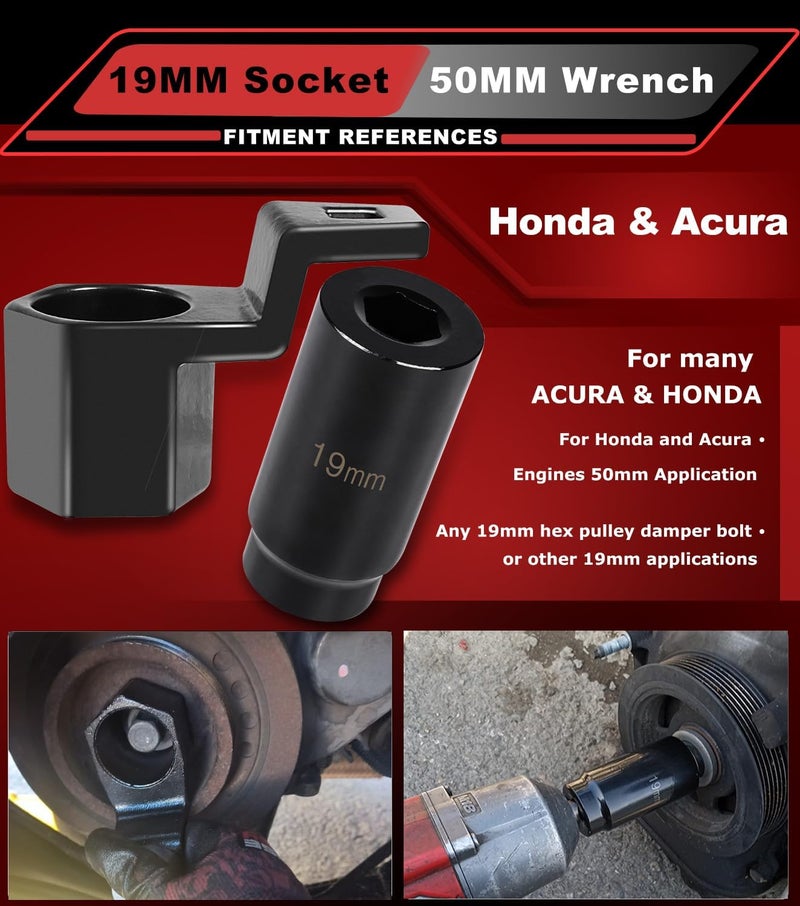 Camoo 19 mm Harmonic Balancer Socket & 50mm Crankshaft Crank Pulley Wrench Holder Tool Compatible with Honda and Acura Engines | 77080 19mm Crank Bolt Socket | 2 Pack - Image 3
