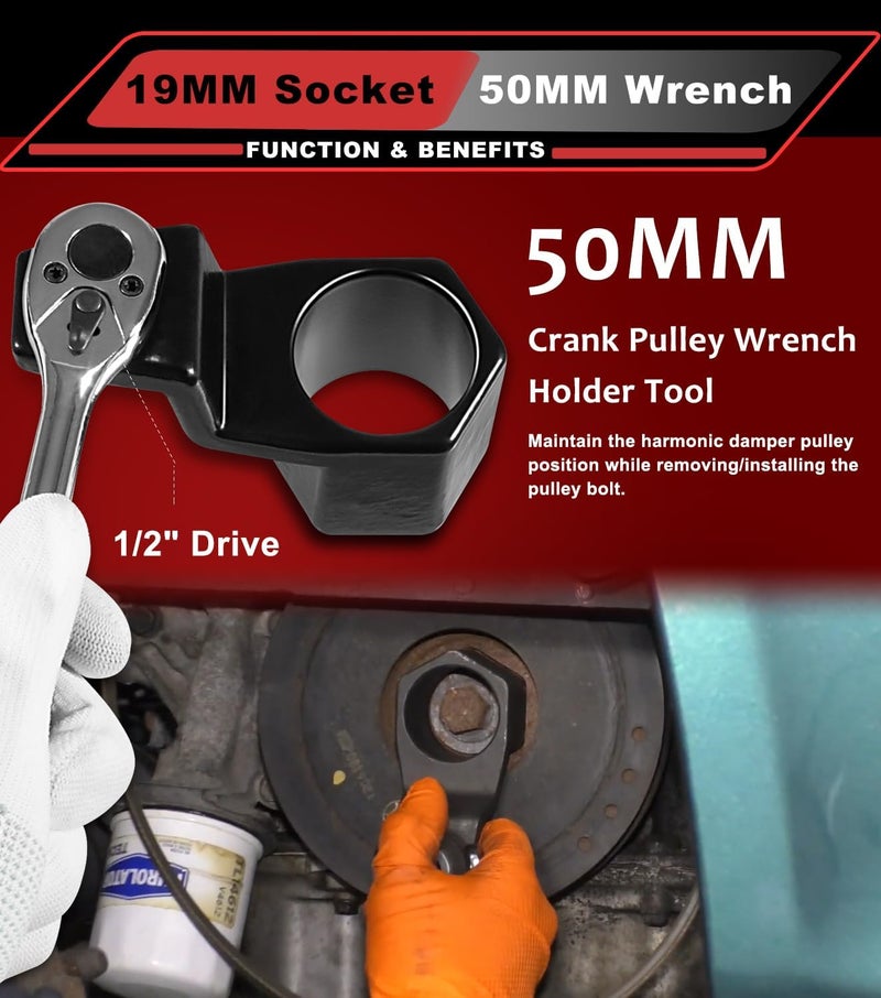 Camoo 19 mm Harmonic Balancer Socket & 50mm Crankshaft Crank Pulley Wrench Holder Tool Compatible with Honda and Acura Engines | 77080 19mm Crank Bolt Socket | 2 Pack - Image 5