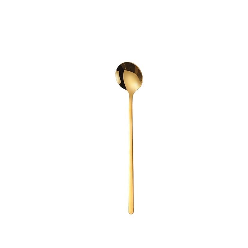 Gold 10 Piece Stainless Steel Coffee Stirring Spoons Set Round Dessert Tableware - Image 2