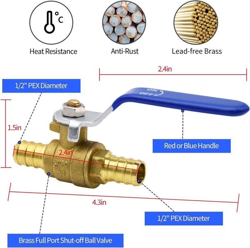 Ruby Q RUBY.Q 1/2in PEX Brass Full Port Shut Off Ball Valve Set - 20 Pack - Image 2