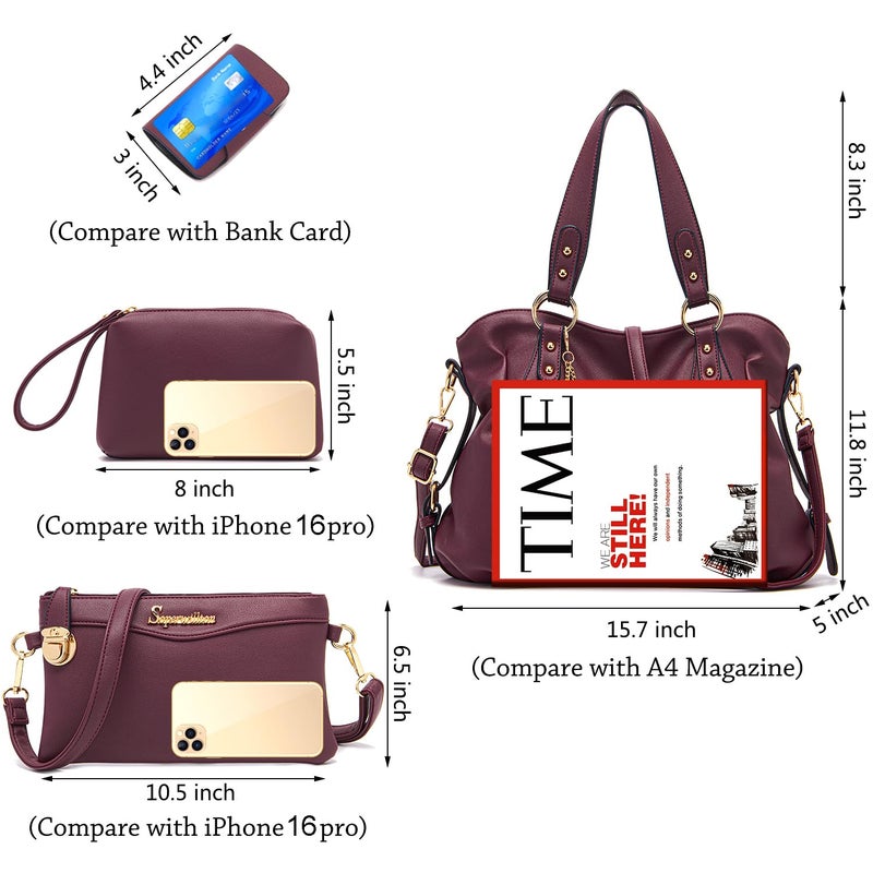 Soperwillton Fashion Handbag for Women Shoulder Bag Top Handle Satchel Hobo Tote Bag Purse Set 4pcs - Image 5