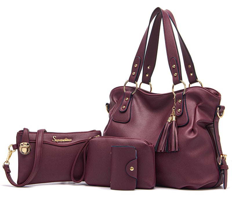Soperwillton Fashion Handbag for Women Shoulder Bag Top Handle Satchel Hobo Tote Bag Purse Set 4pcs - Image 1