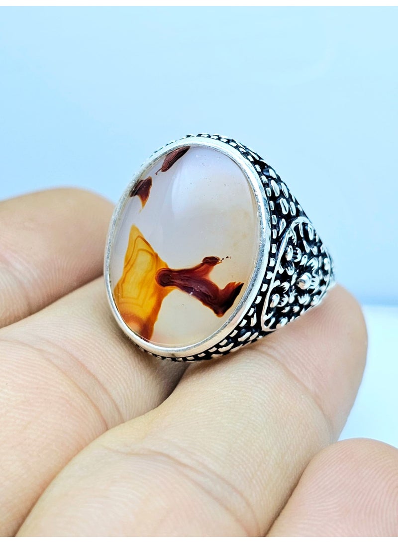 كريتر  خاتم فضة رجالي عقيق يماني طبيعي اصلي عيار 925 حجر كريم ملكي خواتم صياغة يمنيه جديدة هدية ، فضه استرليني مناسب للإهداء للرجل تغليف فخم هدايا رجالية فاخرة - Image 2