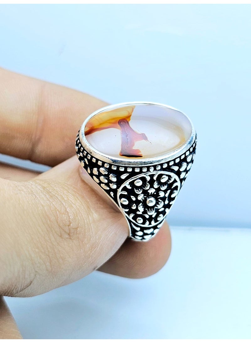 كريتر  خاتم فضة رجالي عقيق يماني طبيعي اصلي عيار 925 حجر كريم ملكي خواتم صياغة يمنيه جديدة هدية ، فضه استرليني مناسب للإهداء للرجل تغليف فخم هدايا رجالية فاخرة - Image 1