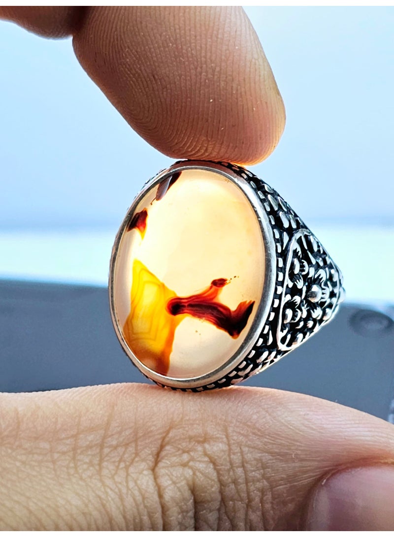 كريتر  خاتم فضة رجالي عقيق يماني طبيعي اصلي عيار 925 حجر كريم ملكي خواتم صياغة يمنيه جديدة هدية ، فضه استرليني مناسب للإهداء للرجل تغليف فخم هدايا رجالية فاخرة - Image 3