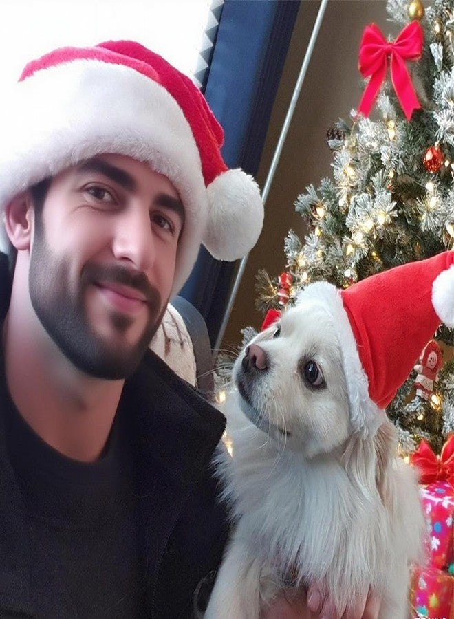 ويز بي بي كيو تي قبعة سانتا صغيرة للكلاب والقطط مزينة بكرة بيضاء، قبعة عيد الميلاد قابلة للتعديل للكلاب والقطط، مبطنة جزئيًا بحزام مطاطي، ديكور عيد الميلاد للكلاب الصغيرة (تشيهواهوا، يوركشاير تيرير، بولدوغ فرنسي) - Image 4