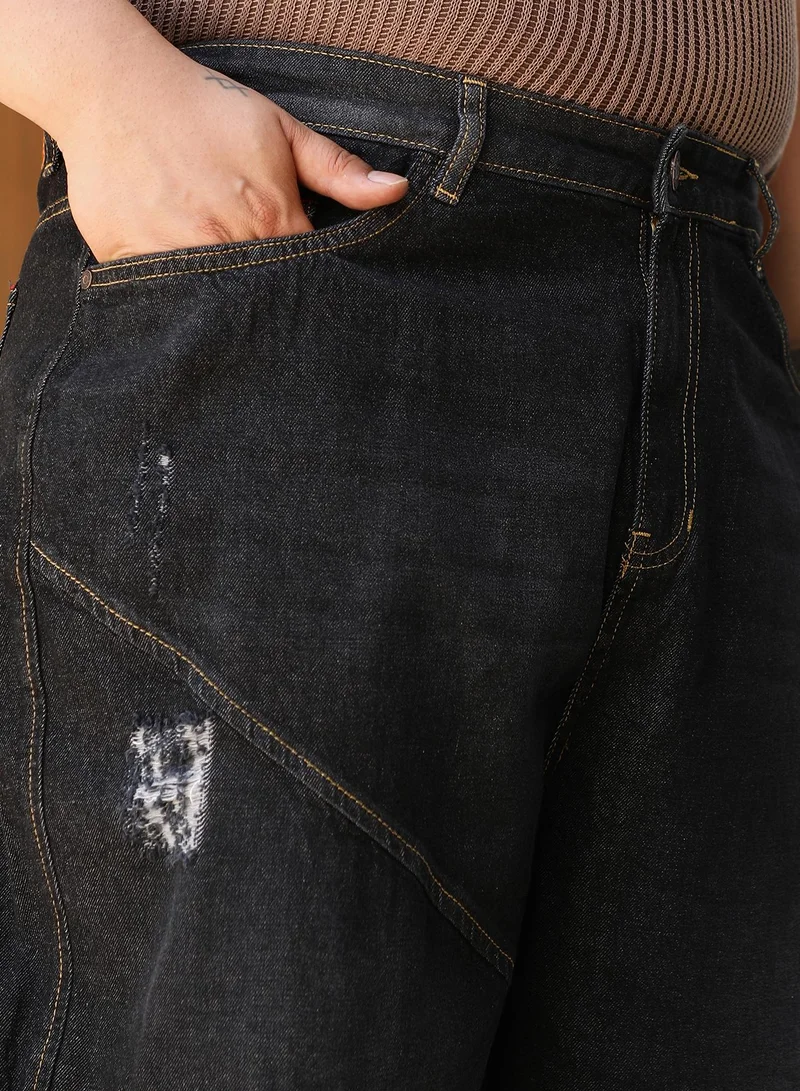 Instafab Plus Instafab Plus Men's Charcoal Black Tinted Relaxed-Utility Denim Jeans For Casual Wear | Mid-Rise | Straight Fit | Button Closure | Plus Size Denim Jeans Crafted With Comfort Fit For Everyday Wear