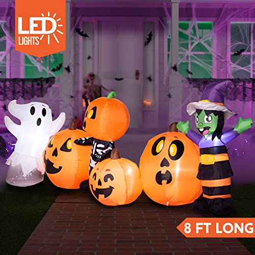 Joiedomi 8 ft Long Halloween Inflatable Three Characters and Pumpkin Patch Outdoor Decoration, Blow Up Inflatables Witch Ghost Skeleton Yard Decorations with LEDs for Party Yard Lawn Garden Decor - Image 2