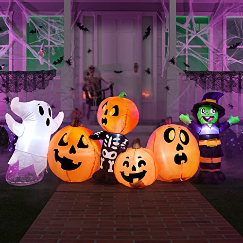 Joiedomi 8 ft Long Halloween Inflatable Three Characters and Pumpkin Patch Outdoor Decoration, Blow Up Inflatables Witch Ghost Skeleton Yard Decorations with LEDs for Party Yard Lawn Garden Decor - Image 4