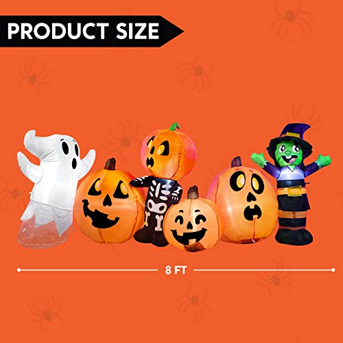 Joiedomi 8 ft Long Halloween Inflatable Three Characters and Pumpkin Patch Outdoor Decoration, Blow Up Inflatables Witch Ghost Skeleton Yard Decorations with LEDs for Party Yard Lawn Garden Decor - Image 5