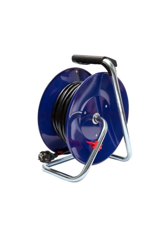 ماكيوت بكرة كابل تمديد صناعي عالي التحمل بطول 25 مترًا، موسع خط طاقة كهربائي بأربعة مقابس مع قاعدة فولاذية مجلفنة، مقاوم للغبار والرذاذ - MKCR1025M - Image 5