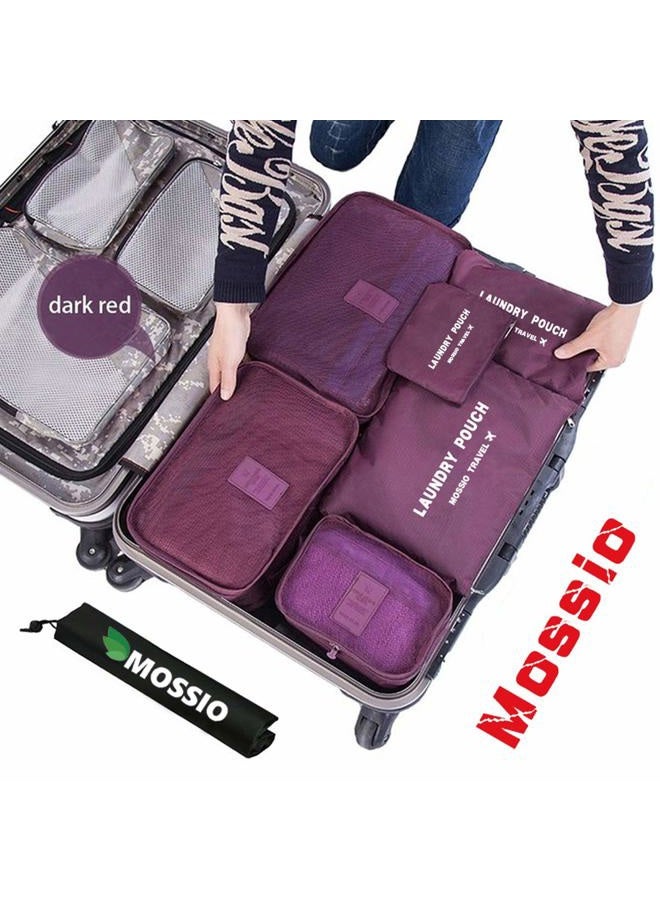 Mossio 7 Set Packing Cubes with Shoe Bag - Compression Travel Luggage Organizer, Wine Red, One_Size - Image 1