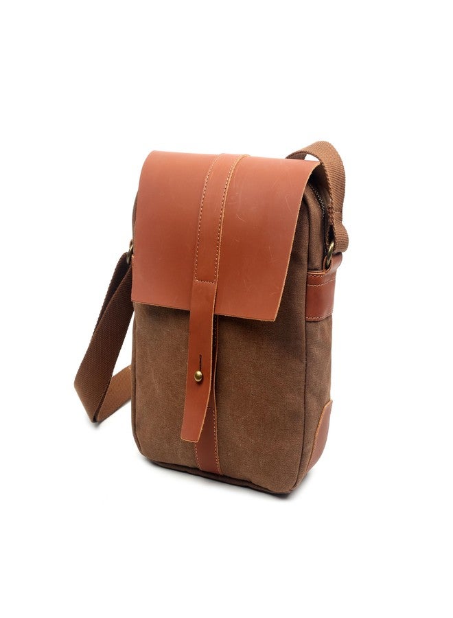 YEY Unisex Crossbody 10 inch Waterproof Vintage Leather Waxed Canvas Casual Small Genuine Leather for Tablet Wearable Crossbody Bag Brown - Image 3