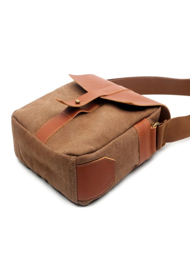 YEY Unisex Crossbody 10 inch Waterproof Vintage Leather Waxed Canvas Casual Small Genuine Leather for Tablet Wearable Crossbody Bag Brown - Image 5
