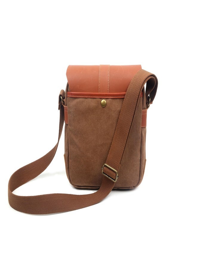 YEY Unisex Crossbody 10 inch Waterproof Vintage Leather Waxed Canvas Casual Small Genuine Leather for Tablet Wearable Crossbody Bag Brown - Image 4