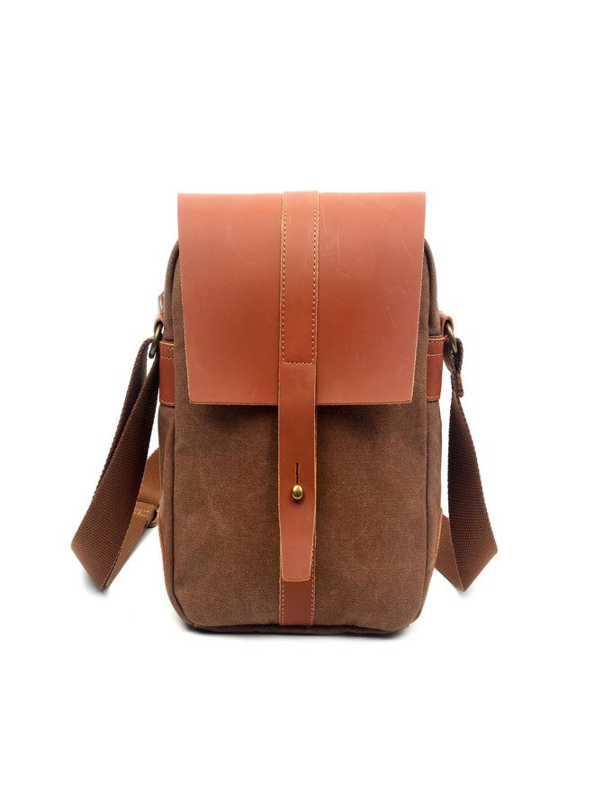 YEY Unisex Crossbody 10 inch Waterproof Vintage Leather Waxed Canvas Casual Small Genuine Leather for Tablet Wearable Crossbody Bag Brown - Image 1