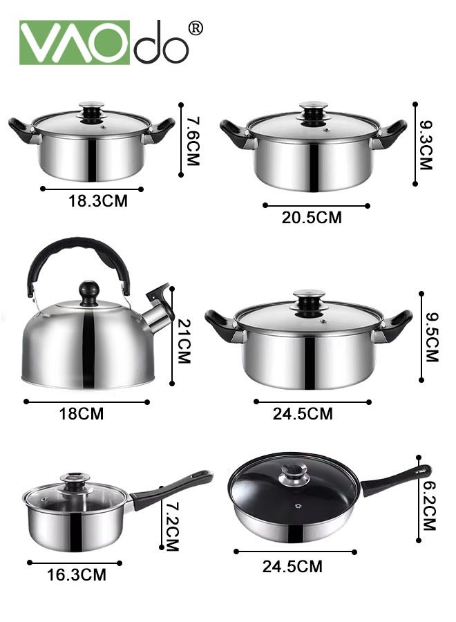فاو دو 12 قطعة من القدور والمقالي المصنوعة من الفولاذ المقاوم للصدأ مجموعة تجهيزات المطابخ المطبخ يعمل مع مواقد الحث الكهربائية والغازية أواني ومقالي غسالة الصحون مجموعة طهي المطبخ مع مقابض تبقى باردة - Image 3