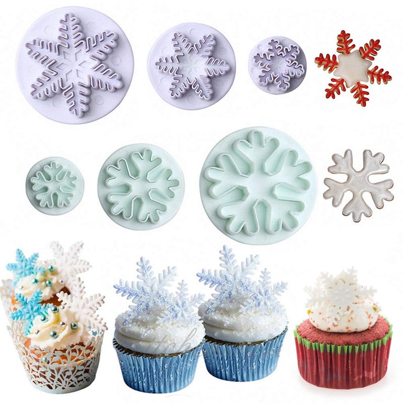 HiParty 6PcsSet Snowflake Fondant Cutter Cookie Cutter Set with 6 Snowflake Shapes WhiteTransparent Plastic Hand Wash Only