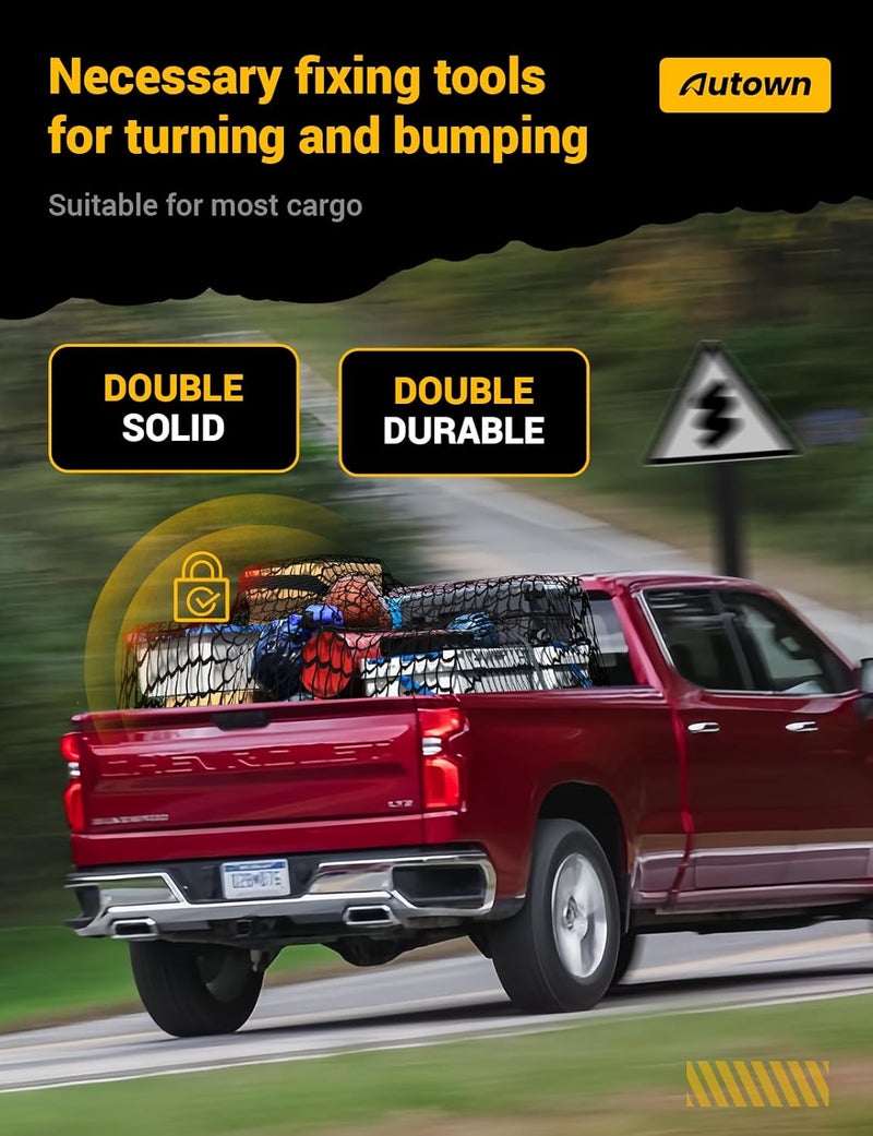شبكة حمولة لصندوق شاحنة البيك أب - قابلة للتمدد من 4×4 قدم إلى 7×7 قدم، شبكة دقيقة عالية المرونة بحجم 1×1 بوصة مع 8 حلقات تسلق معدنية - مثالية للاستخدام مع مركبات ATV وSUV وUTV والشاحنات والقوارب (طبقة مزدوجة) - Image 5