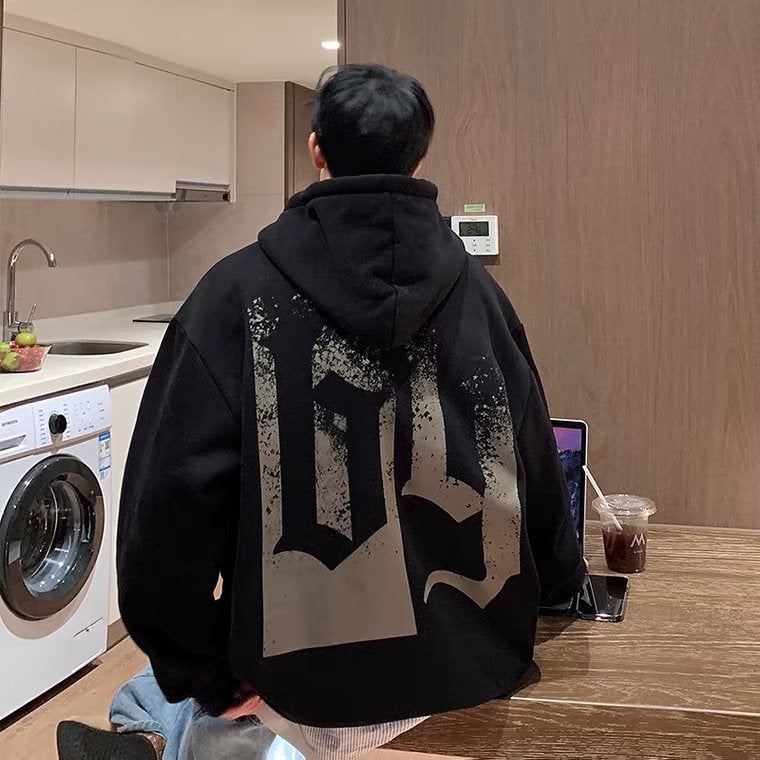 2024 Fall Winter Abstract Print Mens Hoodie Sweatshirt Brown - Image 4